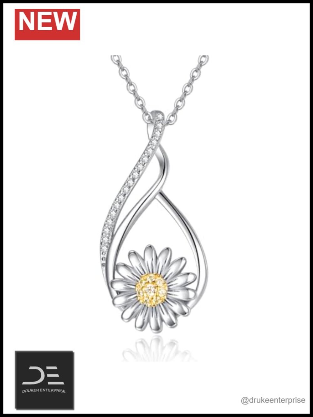 925 Sterling Silver Daisy Pendant Necklace Women Cubic Zirconia Flower Jewelry